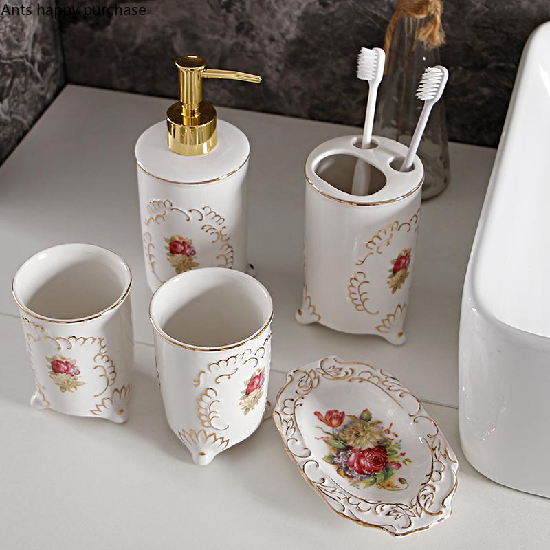 Набор для мытья ванной комнаты, набор из 5 предметов, аксессуары для украшения дома, стакан для мытья, стакан для рта, держатель для зубных щеток, флакон для лосьона, мыльница