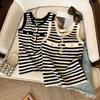 Полосатый контрастный вязаный жилет для женского летнего омоложения, безрукавный стиль на пуговицах, лоскутный топ с подкладкой