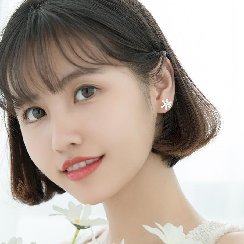925 Strling Sliver Enamel 3 Color Cute Flower Stud Ear Серьги-гвоздики для женщин Модные Растительные Серьги-гвоздики Изящные Ювелирные Изделия Аксессуары