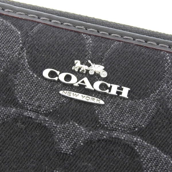 Wallet Bifold Wallet Signature Denim Small Zip Around Wallet No Coin Purse CP431 Outlet [Coach] SV/BK (Black) Women's [Item]