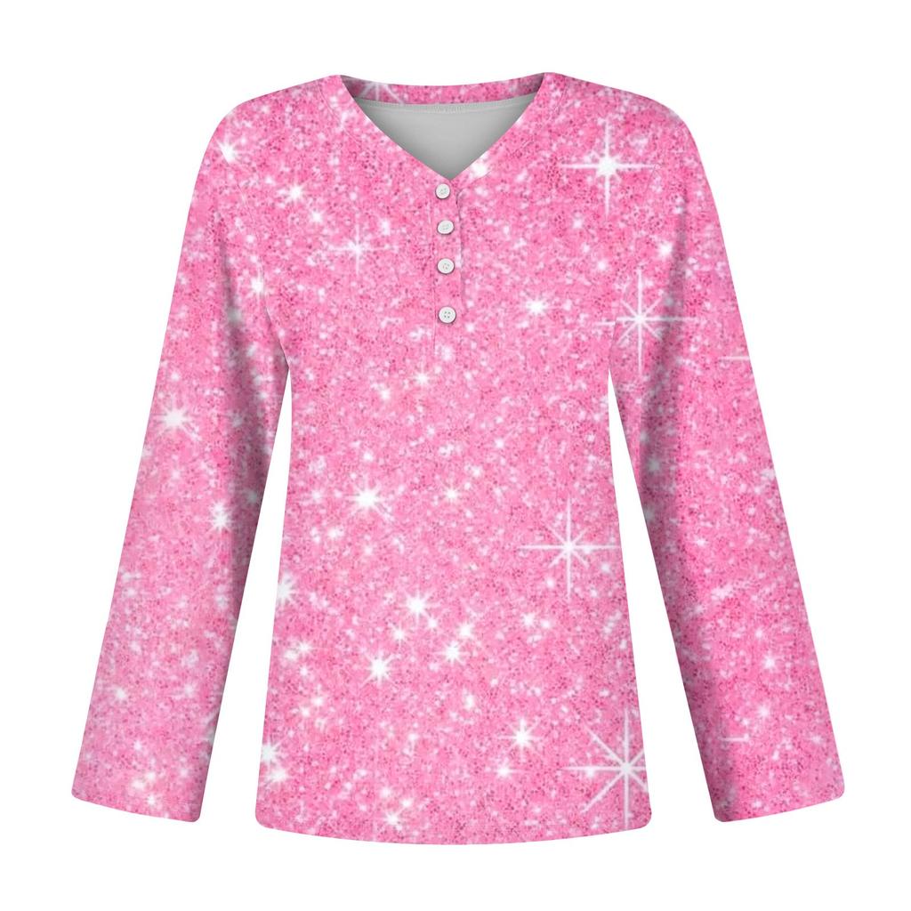 Женская повседневная мода сексуальный комфорт рождественский принт V-образный вырез пуговицы длинный рукав