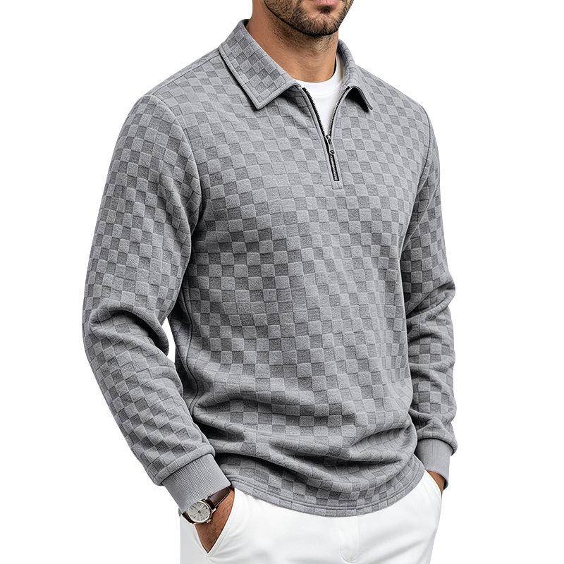 Men S Long Sleeve Polo Shirt American Casual Half Zip Turn Down Collar Top