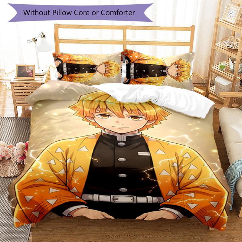3pcs Agatsuma Zenitsu (3) Design Cover Set - HD Printed Bedding with 1 Cover and 2 Pillowcases - Perfect for Home and Dorm Decor