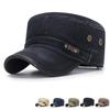 Four Seasons Classic Vintage Flat Top Men Washed Cap Adjustable Cap Winter Warm Cotton Solid Color Sun Protection Military Cap