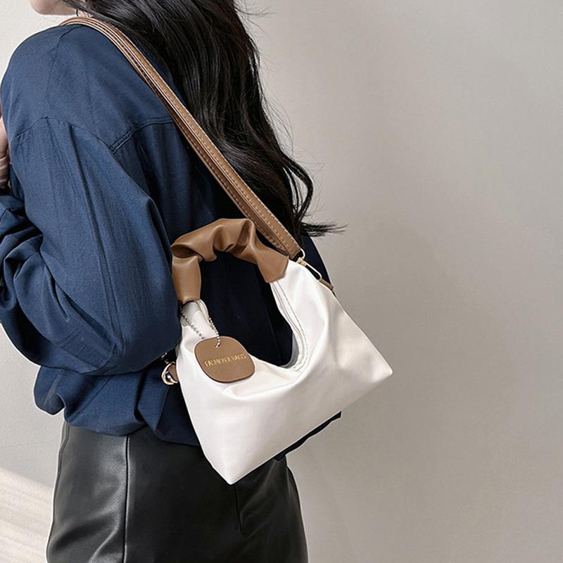Trendy Casual Women's Handbag PU Wrinkled Bag Shoulder Bag Solid Color Female Hobos Messenger Bag For Outings Shopping
