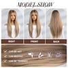 BLONDE UNICORN Long Ombre Blonde Wigs with Bangs Dark Root Synthetic Wigs Straight Hair Wigs for Women Daily Cosplay Use