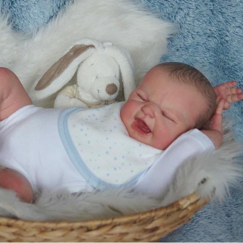 19 Inch Lifelike Reborn Baby Doll First Cry Soft Touch Cloth Body Newborn Babies Doll Real Looking Asleep Simulation Dolls for Kids Toddler Xmas Gifts