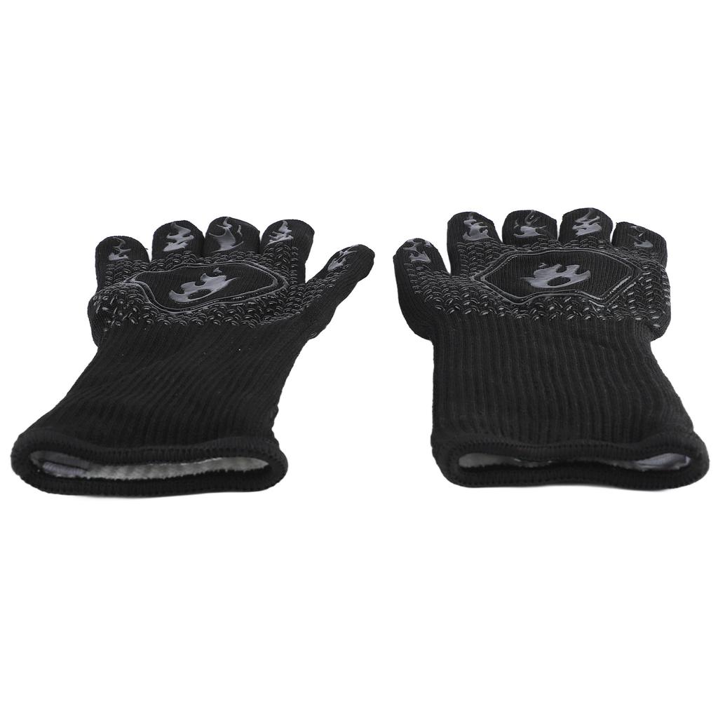 BBQ Gloves Heat Resistant Grilling Gloves Non Slip Oven Gloves Long Kitchen Gloves for Barbecue Baking Black Average