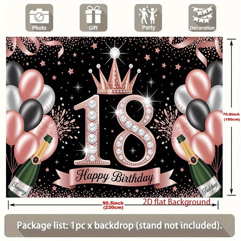 1pc Birthday 18th Champagne Glitter Elegant Hanging Banner Pink Golden Polyester