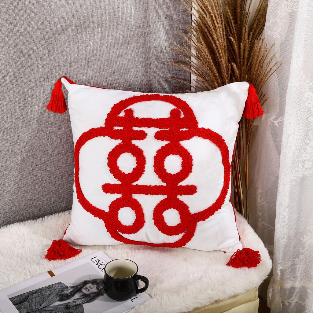 New Chinese Style Wedding Happy Word Wedding Pillow Wedding Room Plush Pillow Newlywed Bed Decoration Sofa Cushion