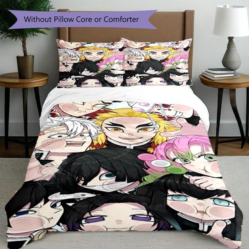 3pcs Duvet Cover Set (1*Duvet Cover + 2*Pillowcase, Without Core), Demon Slayer Print Bedding Set, Bedroom Decor, All‑Season, Birthday Gift