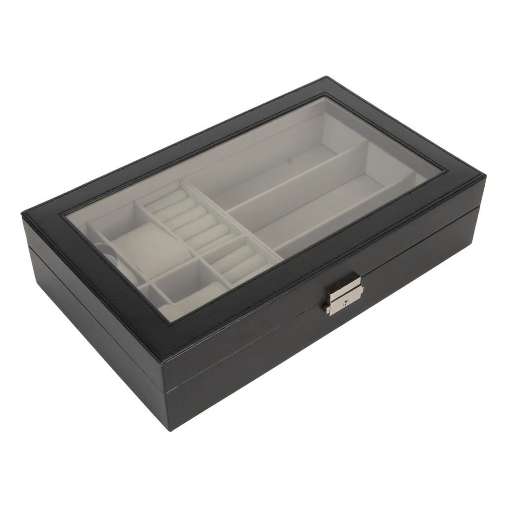 Men Jewelry Box Watch Glasses Rings Storage Organizer Versatile Jewelry Case with Metal Decoration