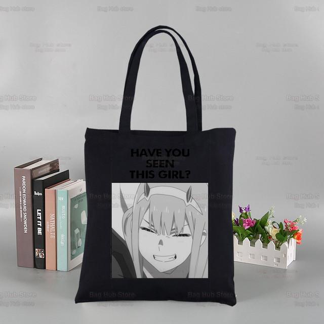 ZERO TWO аниме черные женские сумки холст Darling in the Franxx Tote сумки для покупок многоразовая сумка для покупок эко складная