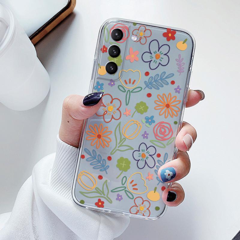 Прозрачный чехол для Samsung Galaxy S23 S 23 Ultra S23 Plus Чехол Мультяшные Цветы Мягкий ТПУ Ударопрочный Funda Для Samsung S24+ Сумка