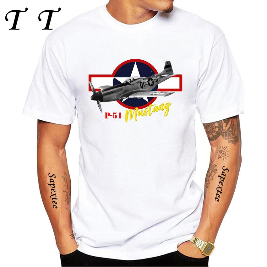 North American P-51 Mustang World War II Fighter Aircraft Print T-Shirt New Men Short Sleeve Vintage Casual Top Hip Hop Boy Tees