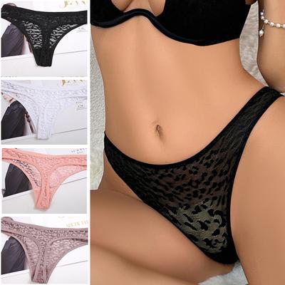 Женские кружевные трусики-стринги с полыми полупрозрачными вставками M-XL женские с Т-образной спинкой 40-70 кг