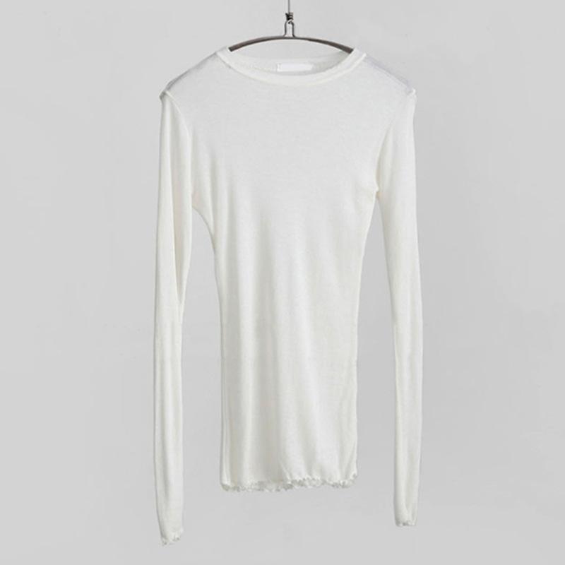 Весенняя повседневная футболка с длинным рукавом, новая тонкая женская однотонная базовая футболка, женская модная тонкая майка 2024, сексуальные футболки, блузка 60