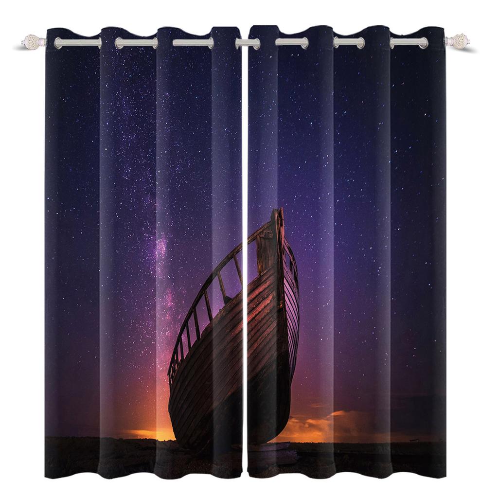 2pcs/set Universe Blue Purple Aurora Window Curtain Outer Space Nebula Home Bedroom Bar Decor Blackout Polyester Fabric Curtains