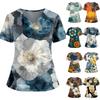 Women's Retro Printed V-Neck Double Pocket Short Sleeves Hem Slit Uniform Caregiver Top