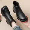Top Layer Cowhide New Middle Heel Thick Sole Short Ankle Boots,Thick Heel Genuine Leather Boots Winter Mother Shoes Gift