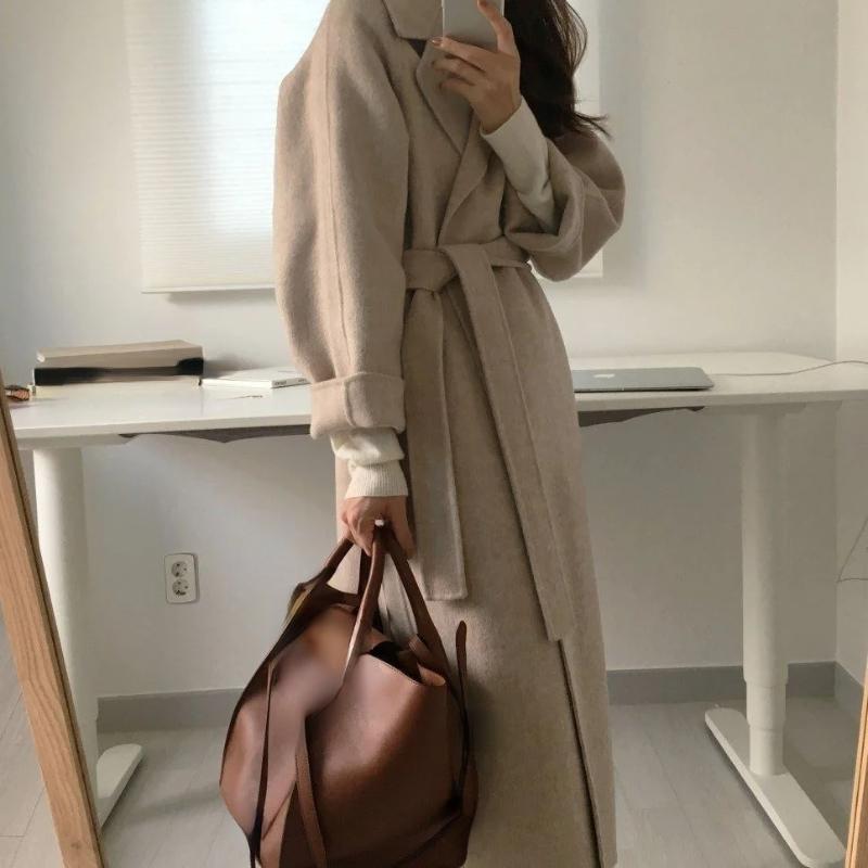 Long Wool Blend Jacket For Woman 2023 Solid Color Coat Batwing Korean Winter Warm Loose Overcoat Mujer Snow Wear Long New Jacket