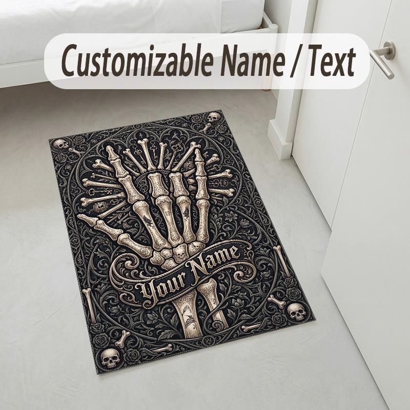 Serpent Floral Theme Soft Crystal Velvet Rug Custom Name & Text Print Non Slip Floor Rug for Bedroom Living Room