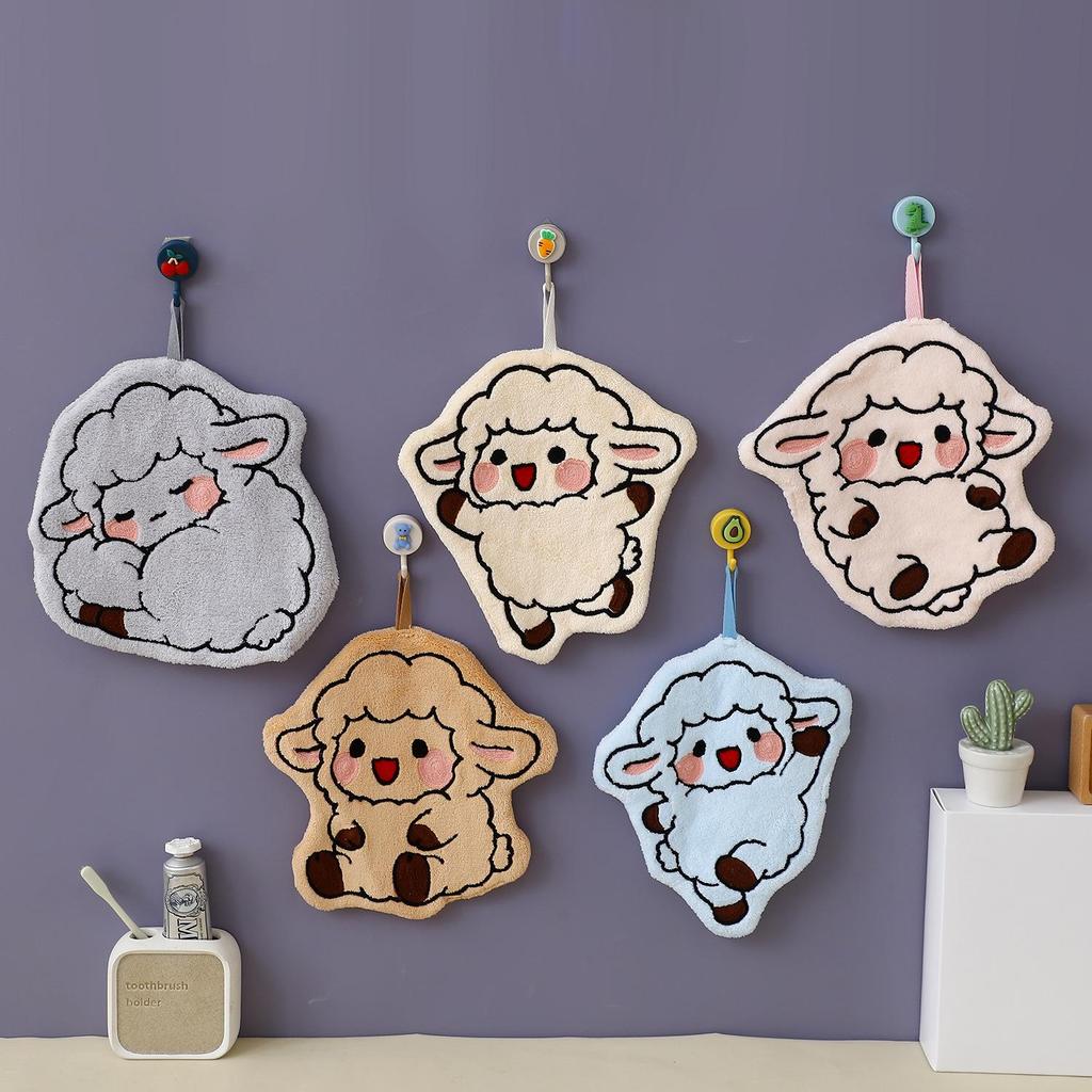 Adorable Cartoon Sheep Coral Fleece Hand Towel for Kids