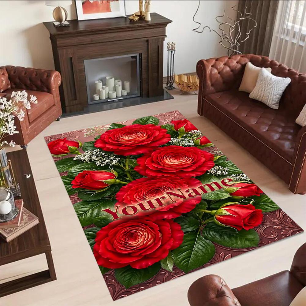 Rose Customized Name Floor Rug Office Rug Design for Dormitory Study room Foyer Playrooms Anti-slip Rug Anime Office Decor
