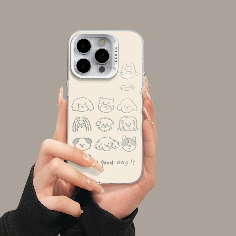 Cartoon puppy case for iPhone 13, 18, Pro Max, and iPhone 14 in silver 11/12 color, shockproof protective case.