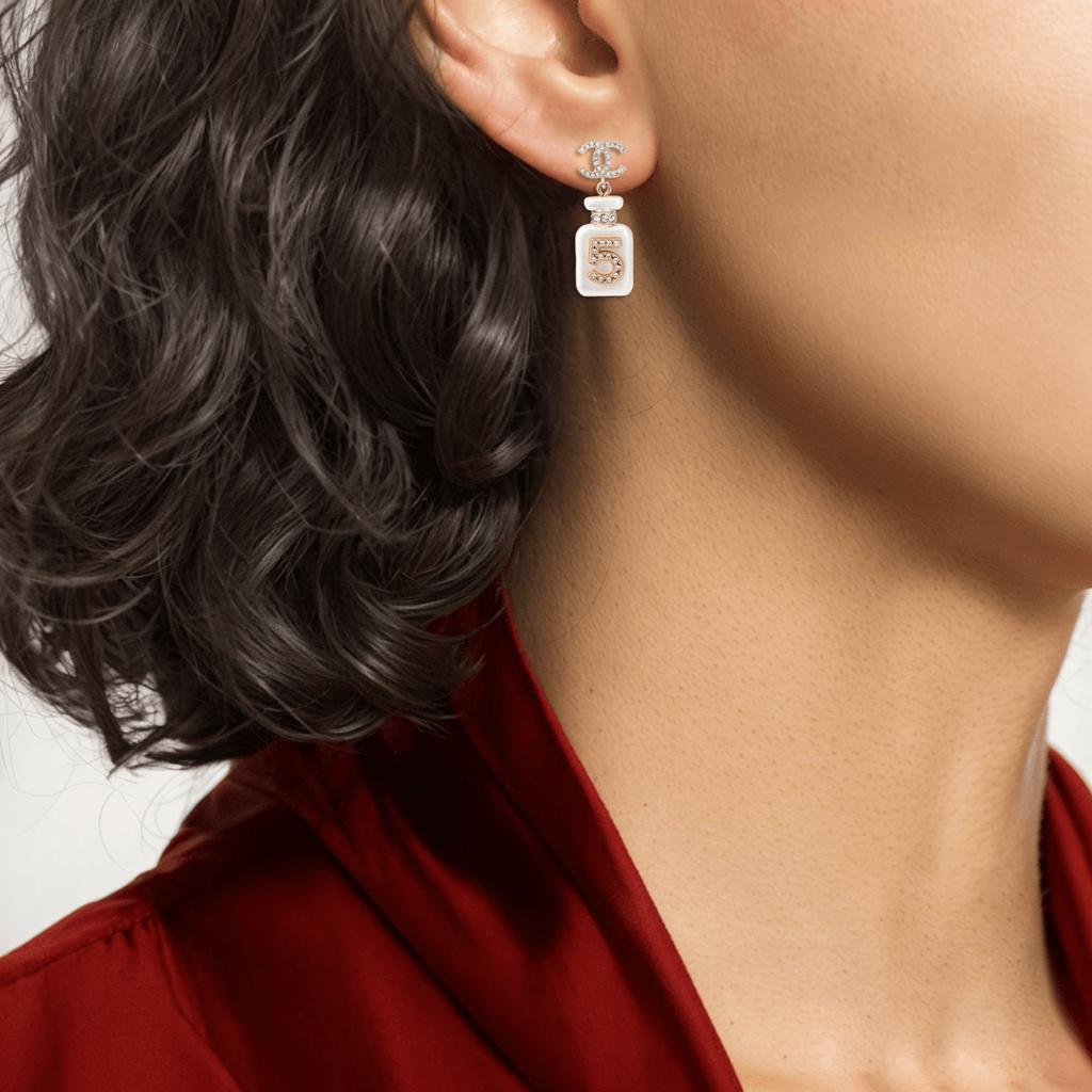 Chanel Classic Logo Metal Rhinestone Earrings Women earrings White AB8469-B08259-NI490