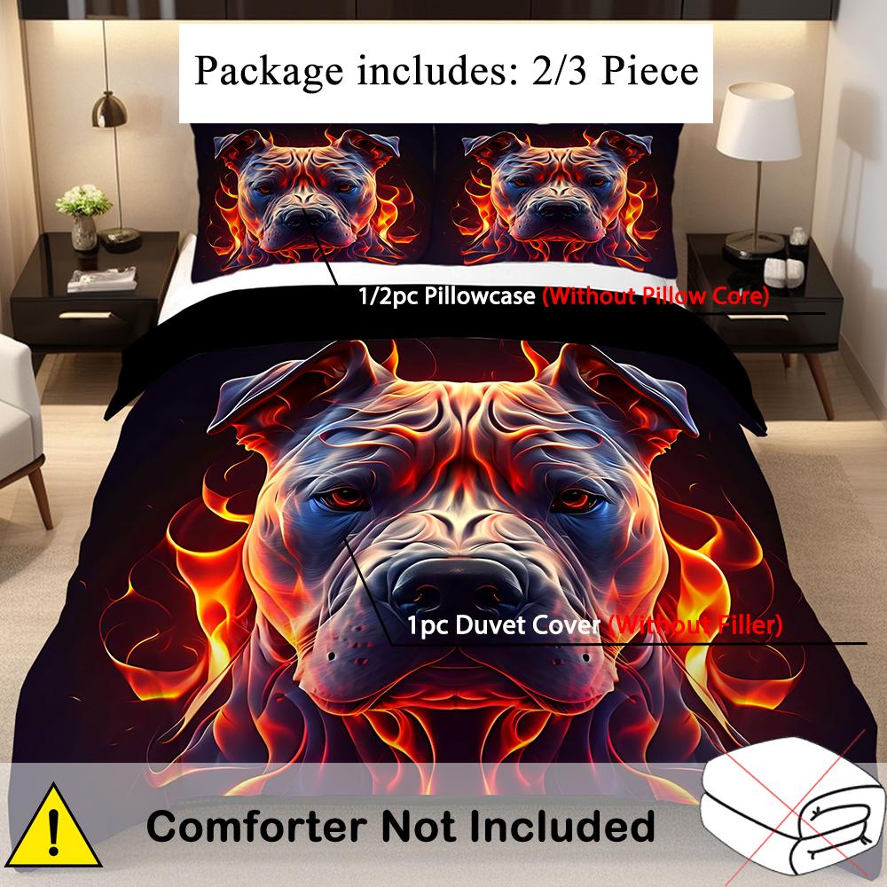Крутой Пес Пламя 3D Печатный Пододеяльник Наволочка Мягкий Полиэстер Постельные Принадлежности Аксессуары Домашний Декор Животная Тема Комплекты Пододеяльников