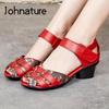 Women Sandals Genuine Leather Sandals Hook & Loop 2021 New Summer Print Handmade Platform Sandals