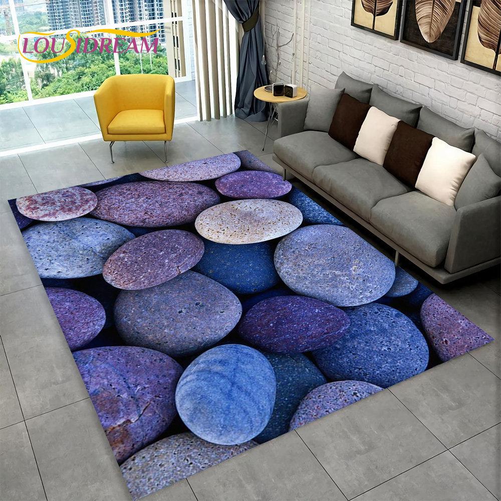 Vibrant Nature Large Carpet Earthy Pink Blue Grey Stones Non-Slip Kids Play Floor Mat