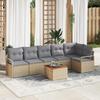 7-piece Garden Sofa Set with Beige Cushions Poly Rattan Acacia, 2-seater Garden Sofa with Storage 3356383