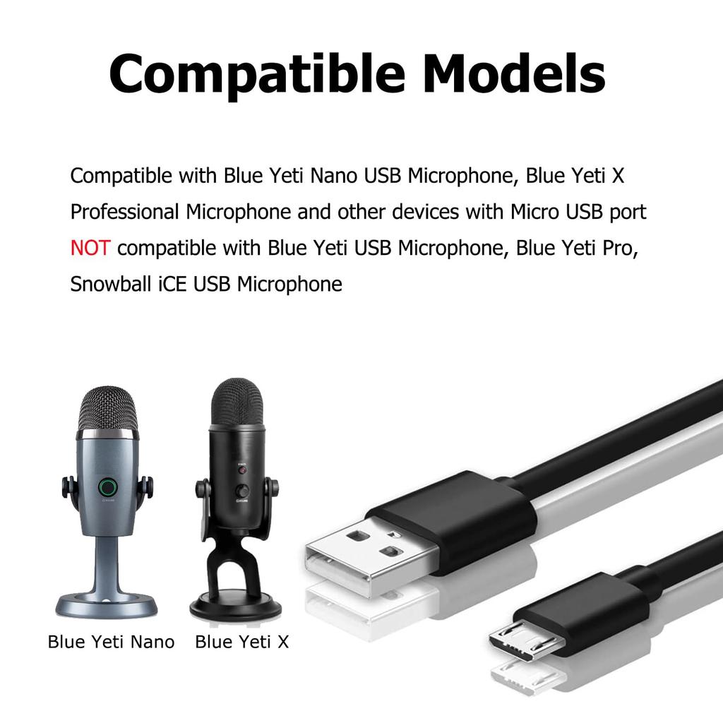 Кабель Arzweyk USB A на Micro USB для микрофона, 5 футов, синий. Совместим с профессиональными микрофонами Yeti Nano и Yeti X