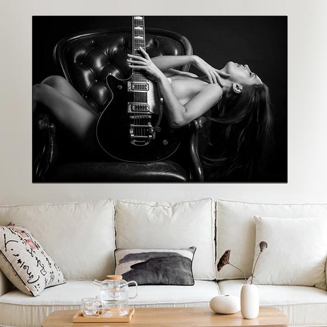 Сексуальная обнаженная девушка с принтами для гитары и постеров, современное искусство ню-живописи на холсте, картины для гостиной,