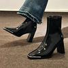 Fashion Women Thick High Heel Ankle Boots Solid Patent Leather Autumn Mujer Square Toe Short Boots