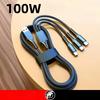 1Pc Data Cable One-to-three Super Fast Charging 100w Flash Charging Is Suitable for Apple Mobile Phone Cable Android Three-in-one  Charging Cable