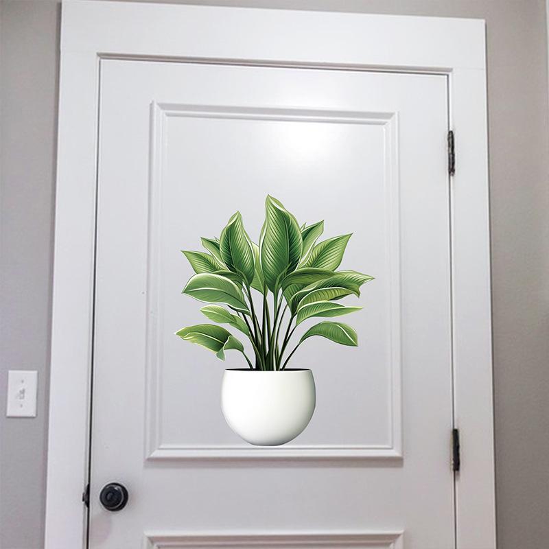 Зеленый цветочный горшок, настенная наклейка, ванная комната, шкаф, спальня, прикроватная тумбочка, украшение на дверь холодильника, самоклеящаяся наклейка