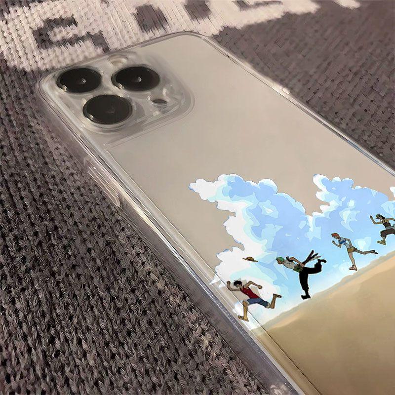 One Piece Crew Clear Phone Case, Anime Running Characters Shockproof Transparent Protective Cover For Fans