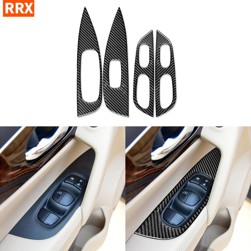 For Nissan X-Trail Rogue 2013- Real Carbon Fiber Stickers Door window lift storage panel Car Accessories Interior decorative