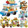 DIY Architecture Ice Cream Car Store Street View Food Building Blocks Kit Girls Bricks Classic Movie Model Kid Toys For Children