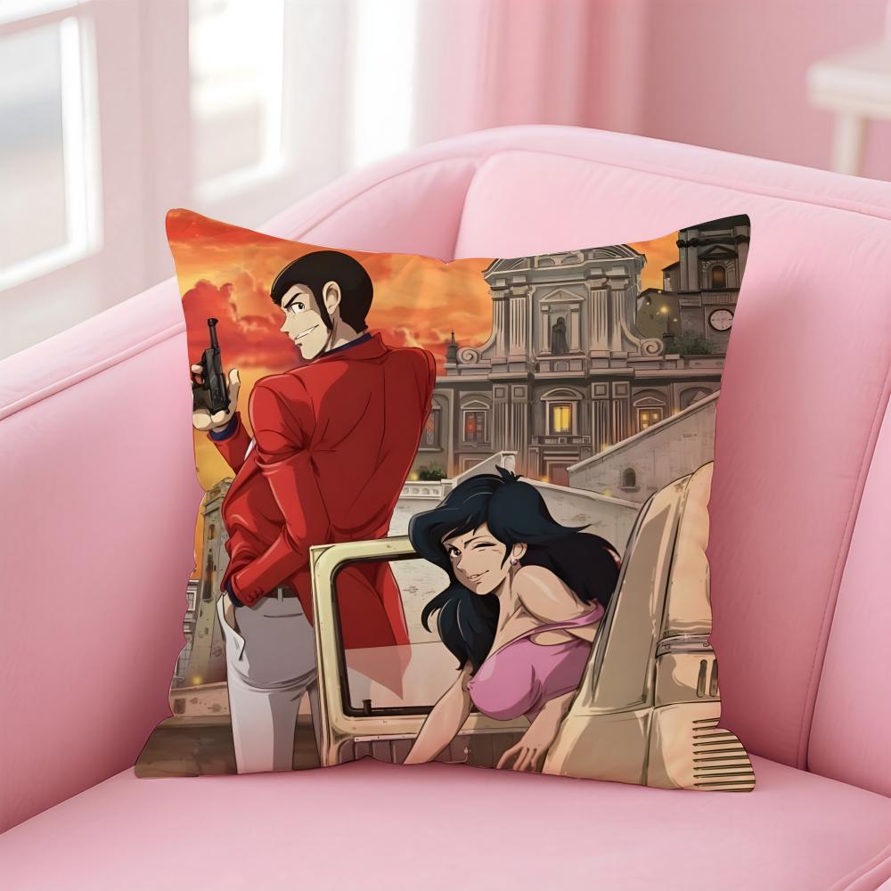 Fashion Sleek Retro LLupin III Anime Cartoon Cushion Cover Pillowcase Short Plush Invisible zipper Room Sofa Cushion Cover