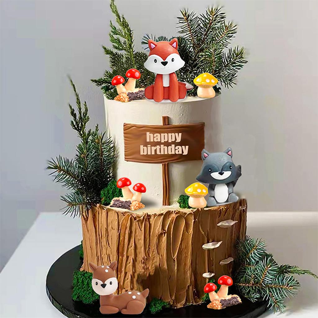 17 PCS Woodland Forest Animal Fox, Wolf, Spotted deer Cake Toppers for Baby Shower Birthday Woodland Theme Party Decorations