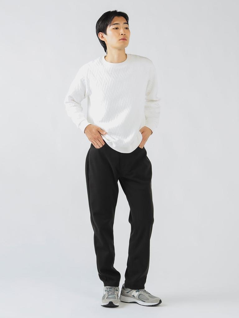 Beams Heart Men's Geometric Quilted Crew Neck Sweatshirt, White, Size L