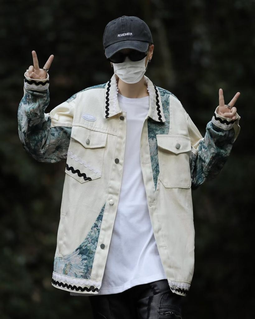 American Trendy Brand Ethnic Style Splicing Tooling Jacket Men'S Couple Loose Lapel Jacket Guochao Baseball Uniform Men'S