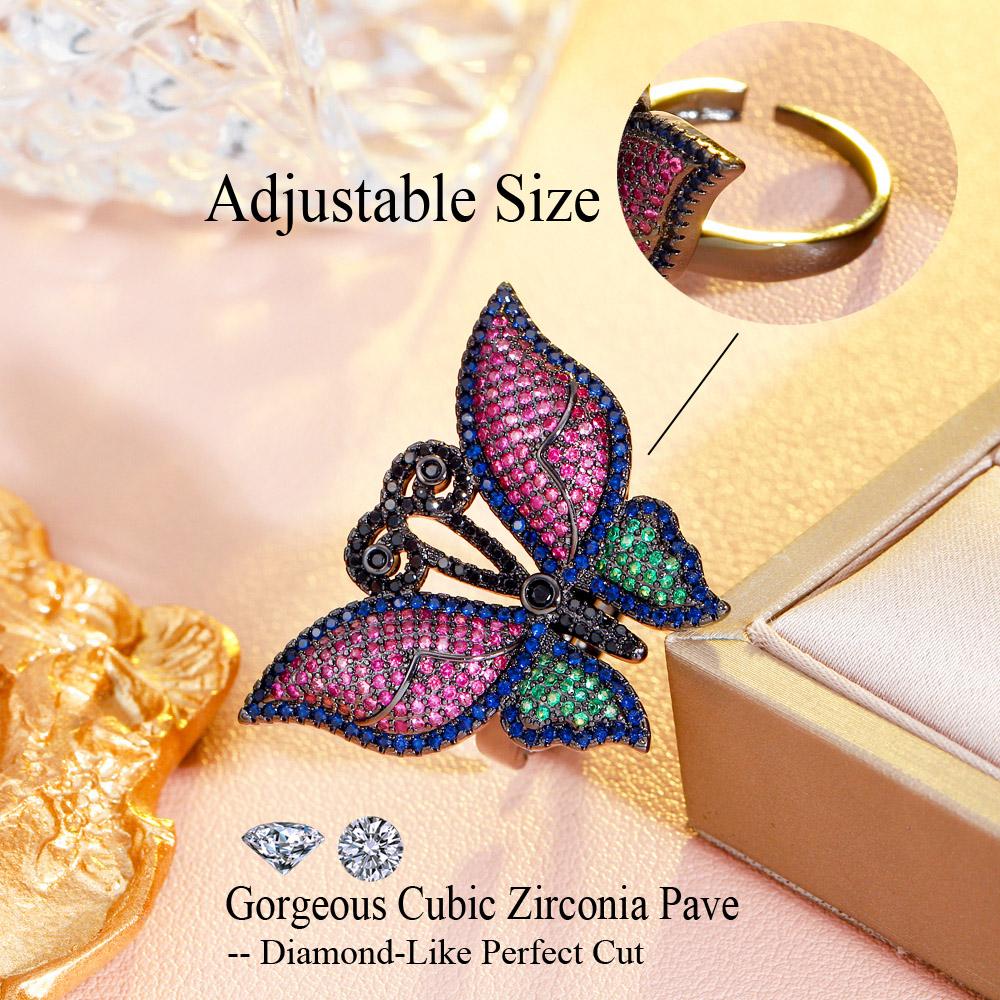 Ювелирные изделия CMM, массивные красные, зеленые с цирконием, роскошные женские обручальные кольца с большой бабочкой, для вечеринки, свадьбы