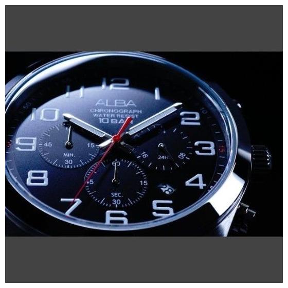 Б/у мужские часы Seiko ALBA хронограф, модель для зарубежного рынка, 10 Бар, коричневый кожаный ремешок, черный