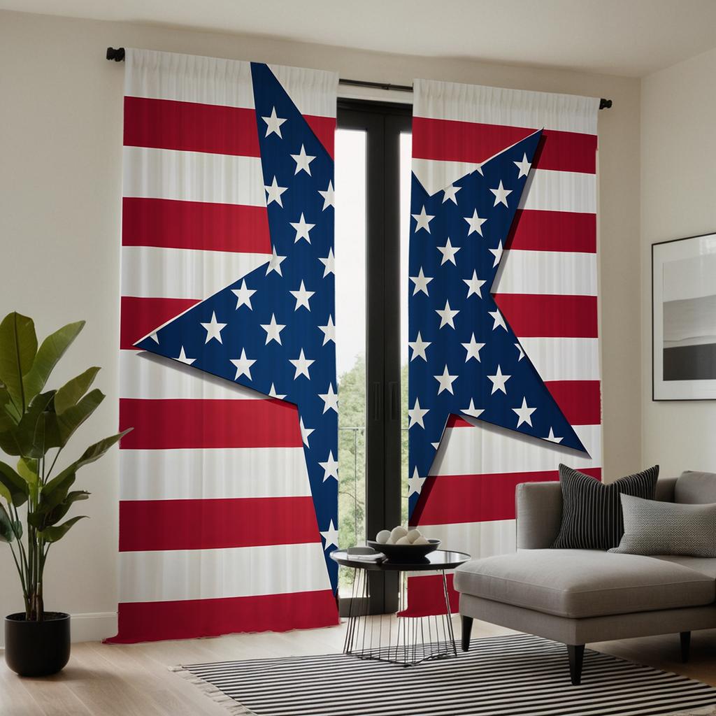 2 шт. HD День независимости пятиконечная звезда полосатый флаг декоративная занавеска красный галстук цифровая печать занавеска украшение дома st