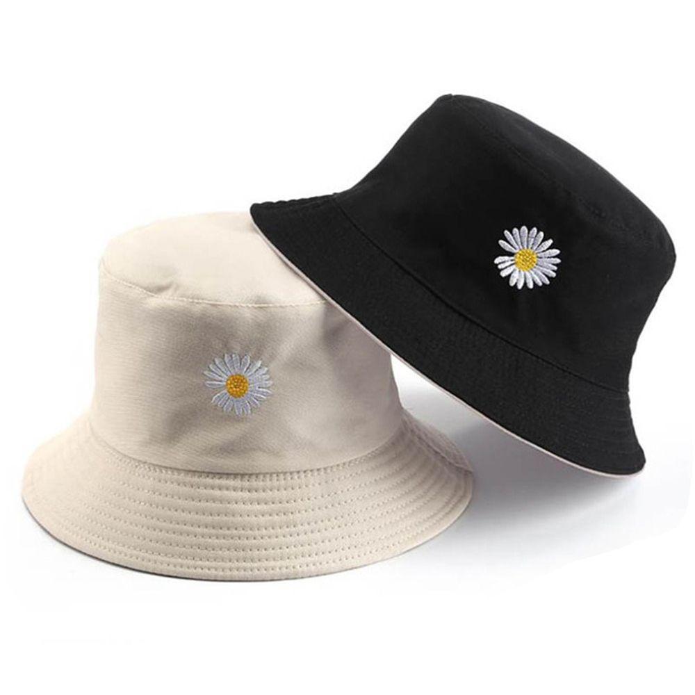 Women Men Casual Outdoor Sunscreen Sun Hat Double-Sided Bucket Hat Daisies Fisherman Cap Foldable